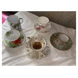 Five Vintage Porcelain Teacups & Saucers