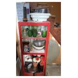Red Wooden Cabinet with Contents