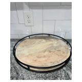 Wood and Metal Round Tray 15.5''x2.5''