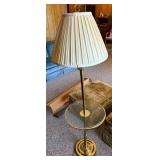 Brass Floor Lamp w/ Glass Tray & Shade, ~59'
