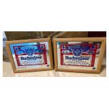 Pair Budweiser Label Mirrors in Wood Frames