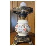 Hand-Painted Floral Table Lamp w/ Metal Base