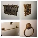 Ornate Metal Switch Plates & Towel Holders Set