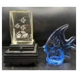 Blue Fish Figurine & Crystal Fish Block