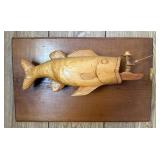 Carved Wood Fish Wall Art w/Fisherman Scene