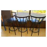 3 Black Metal Bar Stools w/ Arms