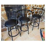 3 Black Metal Bar Stools w/ Spindles