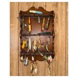 Fishing Lures on Wood Wall Rack
