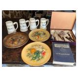 Nat'l Potteries Plates, Bar Set, Steins, Book