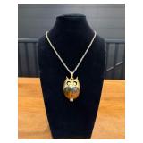 Vtg 1960's Owl Pendant Necklace14'
