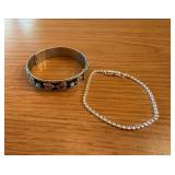 Two Bracelets: Metal & Rhinestone