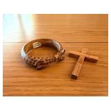 Hand-Carved Giraffe Bangle & Cross