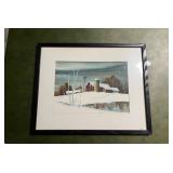 Framed Winter Farm Scene Painting 21'x17'