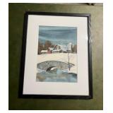 Framed Winter Scene Watercolor 17'x21'