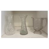Vtg Clear Glass Vase 10.5'and Pitcher