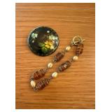 Handmade Painted Pin & Bracelet
