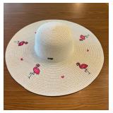Lucky 7 White Straw Hat With Flamingos