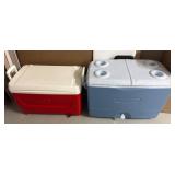 Two Igloo and Rubbermaid Coolers
