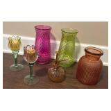 Flower Candlesticks and Colored Vases
