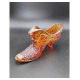 Fenton Amber Glass Shoe Hand Painted