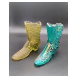 2 Fenton Daisy & Button Glass Boots