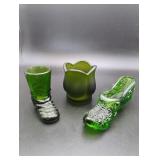 3 Vintage Green Glass Items