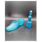 Blue Glass Shoe and Bottle