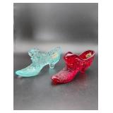 2 Fenton Daisy & Button Glass Shoes