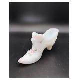 Fenton White Glass Shoe Handpainted by Cutshaw