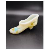Fenton Uranium Glass Hand Painted Boot