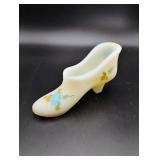 Fenton Uranium Glass Hand Painted Boot