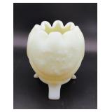 Fenton Satin Custard Uranium Glass Rose Bowl
