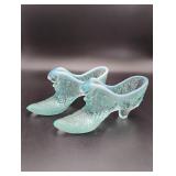 Pair of Fenton Light Blue Glass Shoes