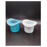Fenton Blue Hobnail & White Milk Glass Top Hats