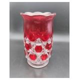 Ruby Red Pressed Glass Vase