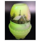 Fenton Uranium Glass Hand Painted Fairy Lamp