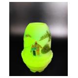 Fenton Uranium Glass Hand Painted Fairy Lamp