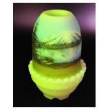 Fenton Uranium Glass Hand Painted Fairy Lamp