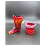 Fenton Amberina Glass Boot and Hat