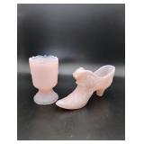 Pink Fenton Glass Shoe and Toothpick Holder