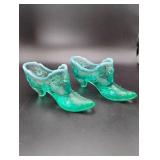 2 Fenton Aqua Cabbage Rose Glass Shoes
