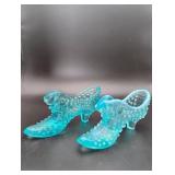 2 Blue Glass Hobnail Shoes