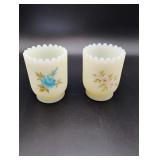2 Fenton Uranium Hand Painted Toothpick Holders