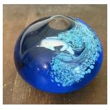 Blue Art Glass Dolphin Paperweight