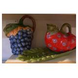 Majolica Fruit Pitchers w/ Leaf Tray Set