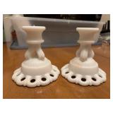 Westmoreland Milk Glass Doric Lace Candlesticks