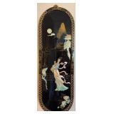 Vintage Asian Black Lacquer Mother of Pearl Plaque