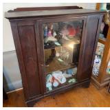 Antique Wood Display Cabinet w/ Glass Door