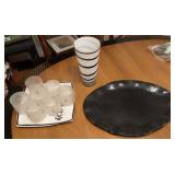Japanese Style Plate & Glasses w/Art Glass Vase+