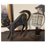 Wood Cat Figure & Metal Cat Cage Decor Set